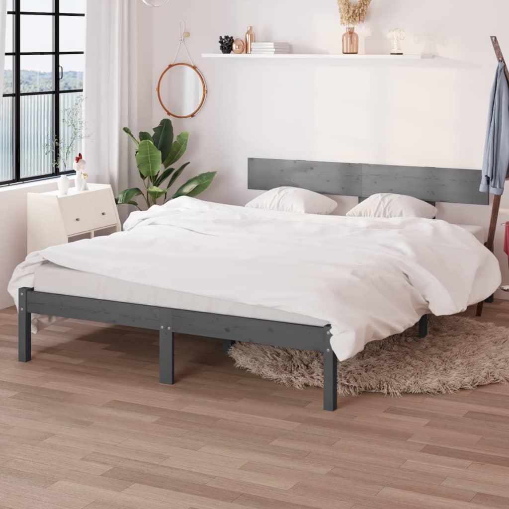 Sängynrunko harmaa täysi mänty 200 x 200 cm - Sisustajankoti.fi
