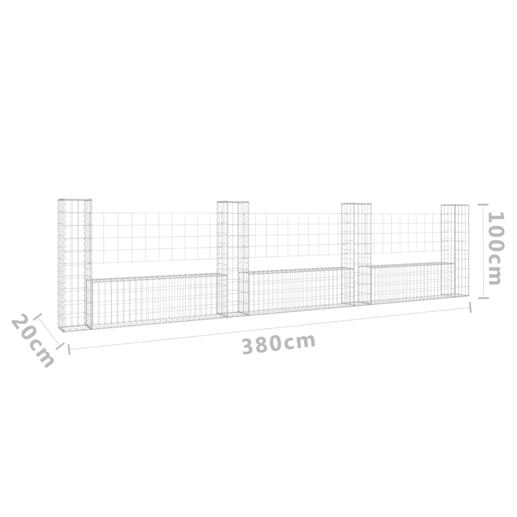 U-muotoiset kivikorit 4 pylväällä rauta 380x20x100 cm - Sisustajankoti.fi