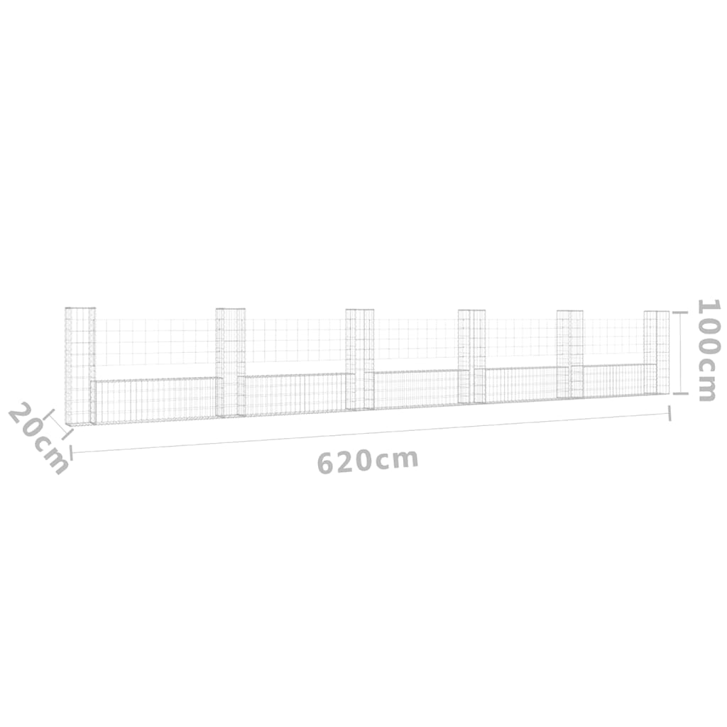 U-muotoiset kivikorit 6 pylväällä rauta 620x20x100 cm - Sisustajankoti.fi