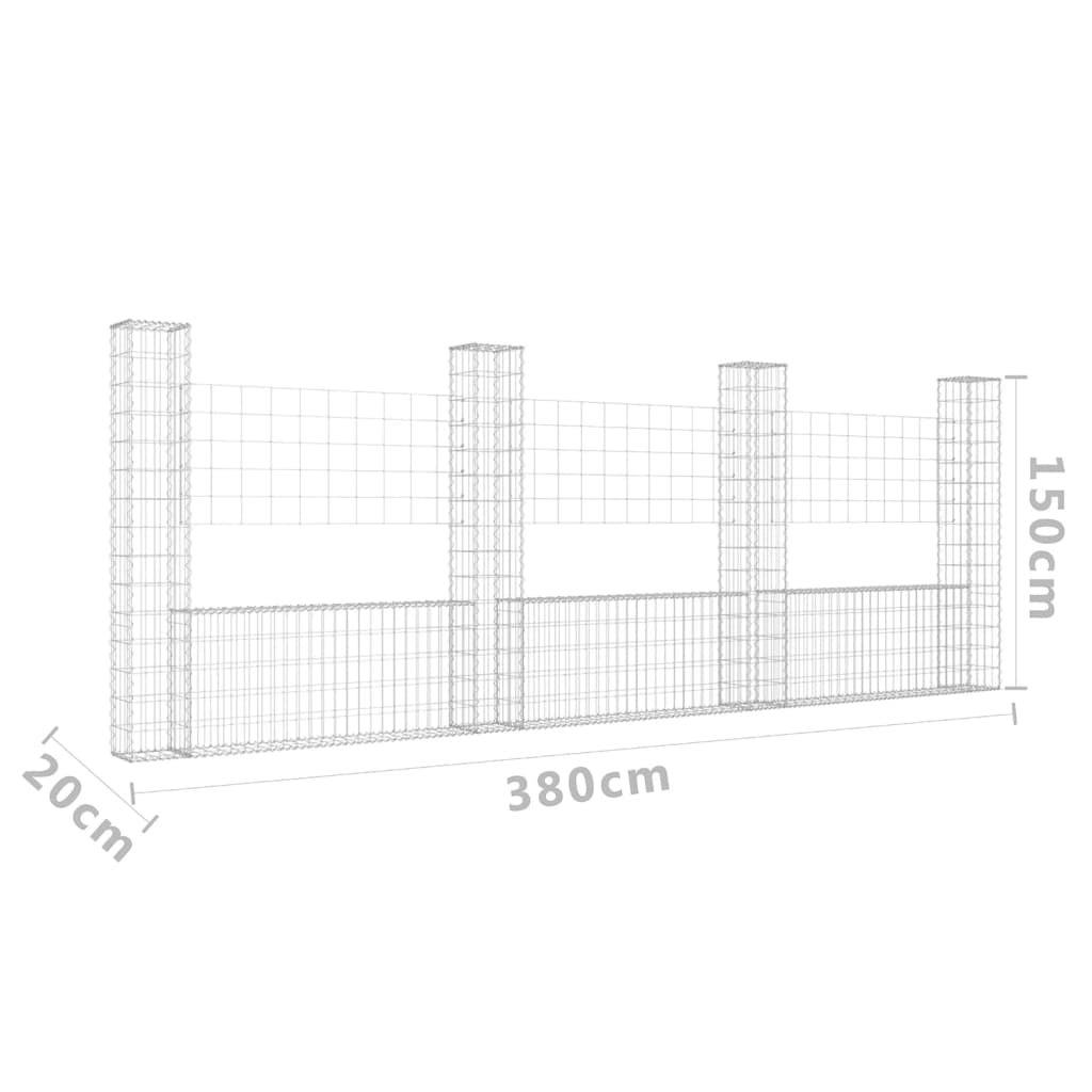 U-muotoiset kivikorit 4 pylväällä rauta 380x20x150 cm - Sisustajankoti.fi