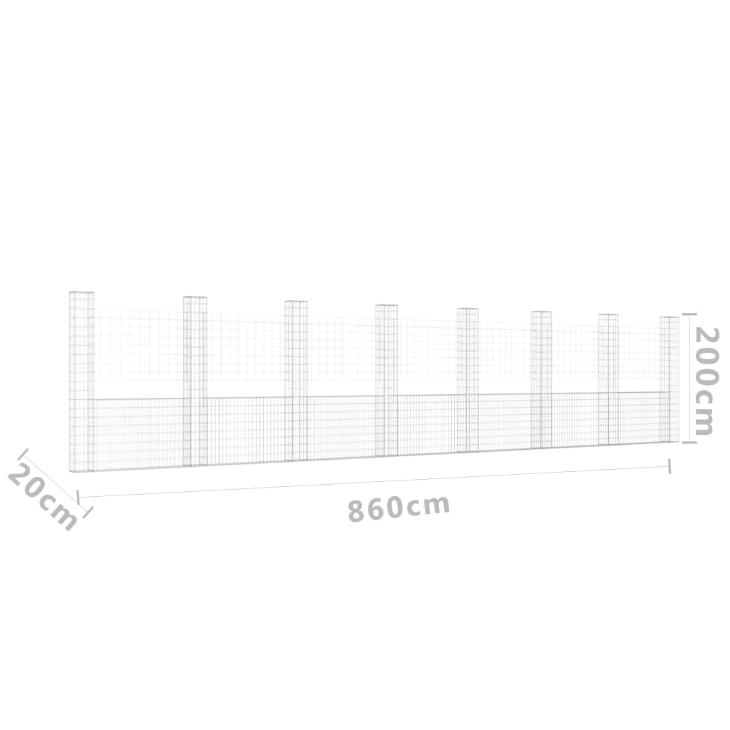 U-muotoiset kivikorit 8 pylväällä rauta 860x20x200 cm - Sisustajankoti.fi