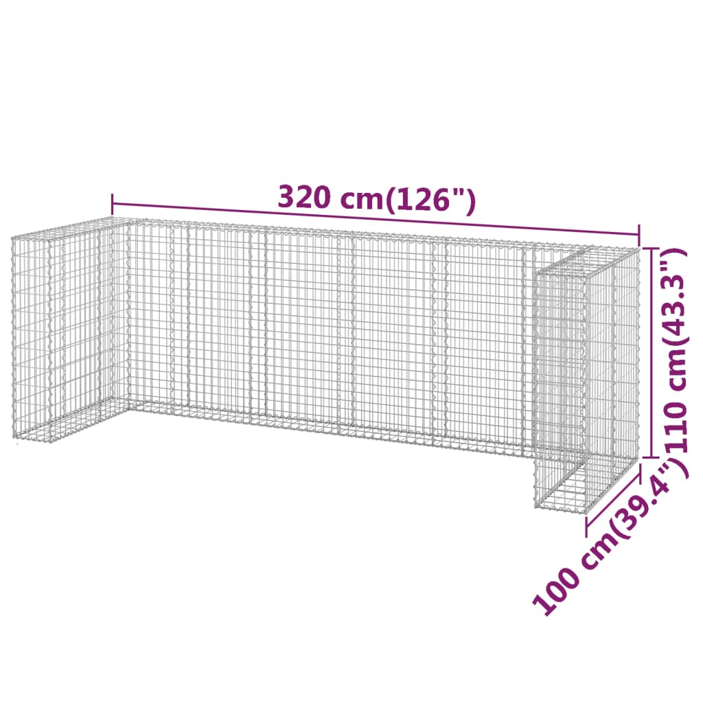 Kivikoriseinä roska-astioille galvanoitu teräs 320x100x110 cm - Sisustajankoti.fi