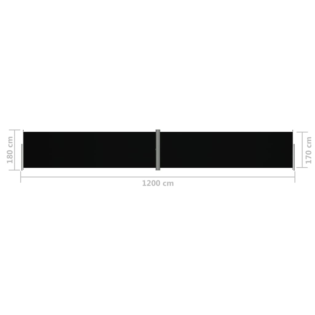 Sisäänvedettävä sivumarkiisi musta 180x1200 cm - Sisustajankoti.fi