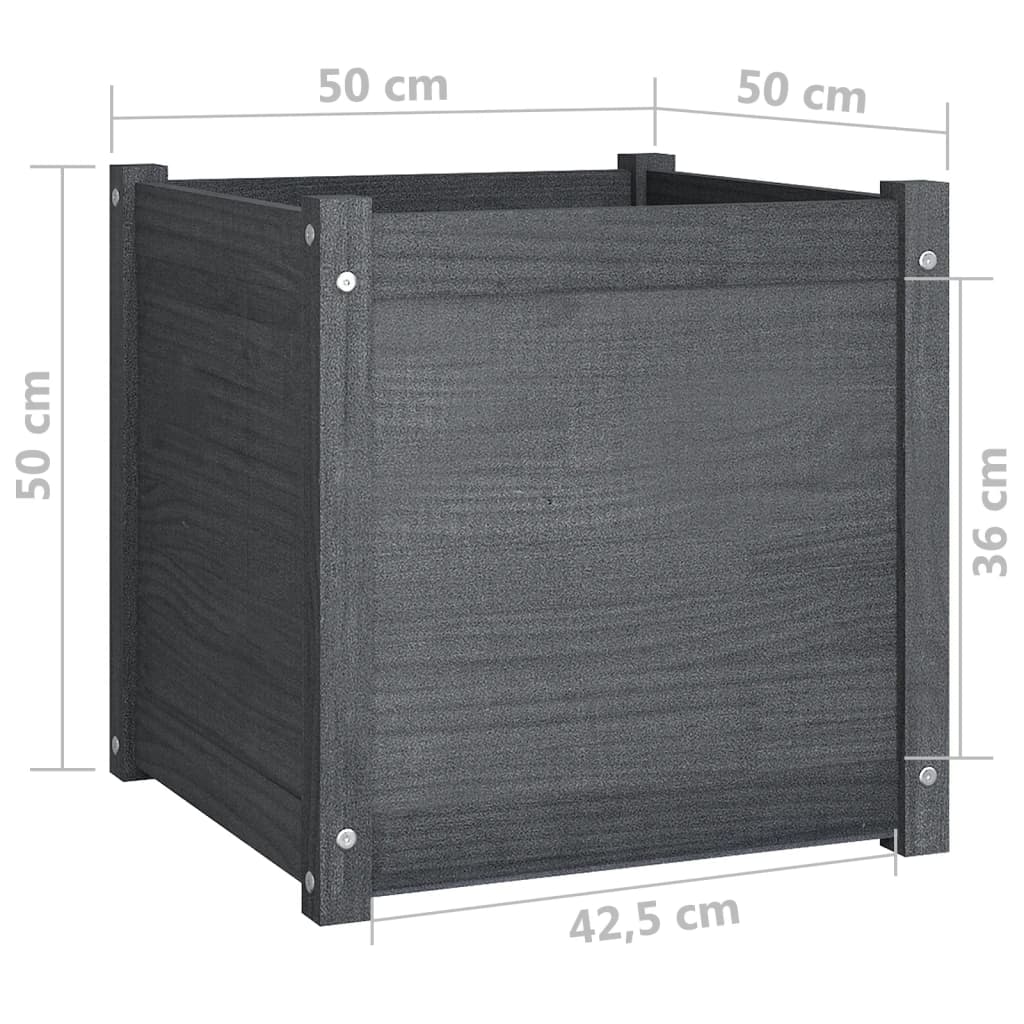 Puutarhan kukkalaatikot 2 kpl harmaa 50x50x50 cm täysi mänty - Sisustajankoti.fi