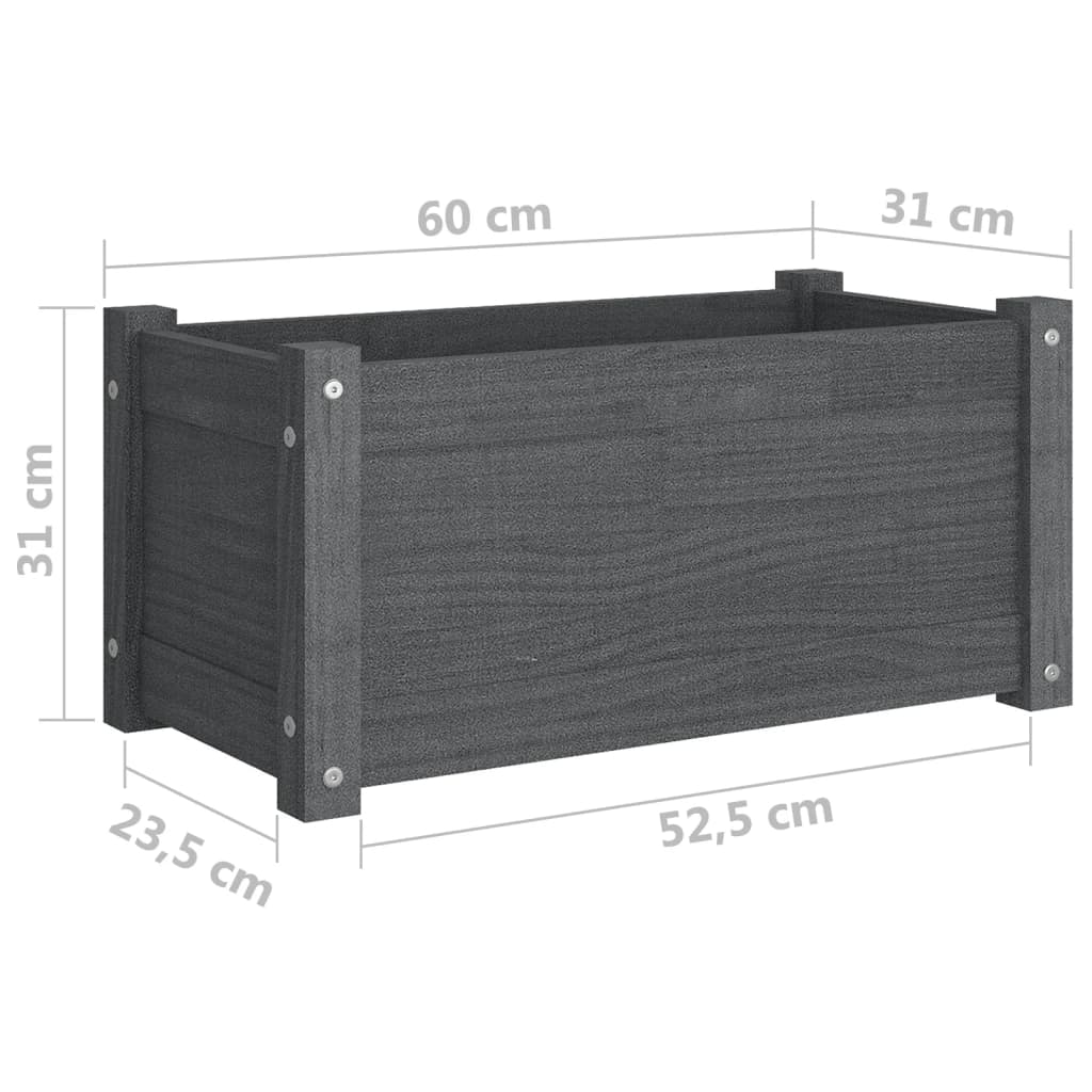 Puutarhan kukkalaatikot 2 kpl harmaa 60x31x31 cm täysi mänty - Sisustajankoti.fi