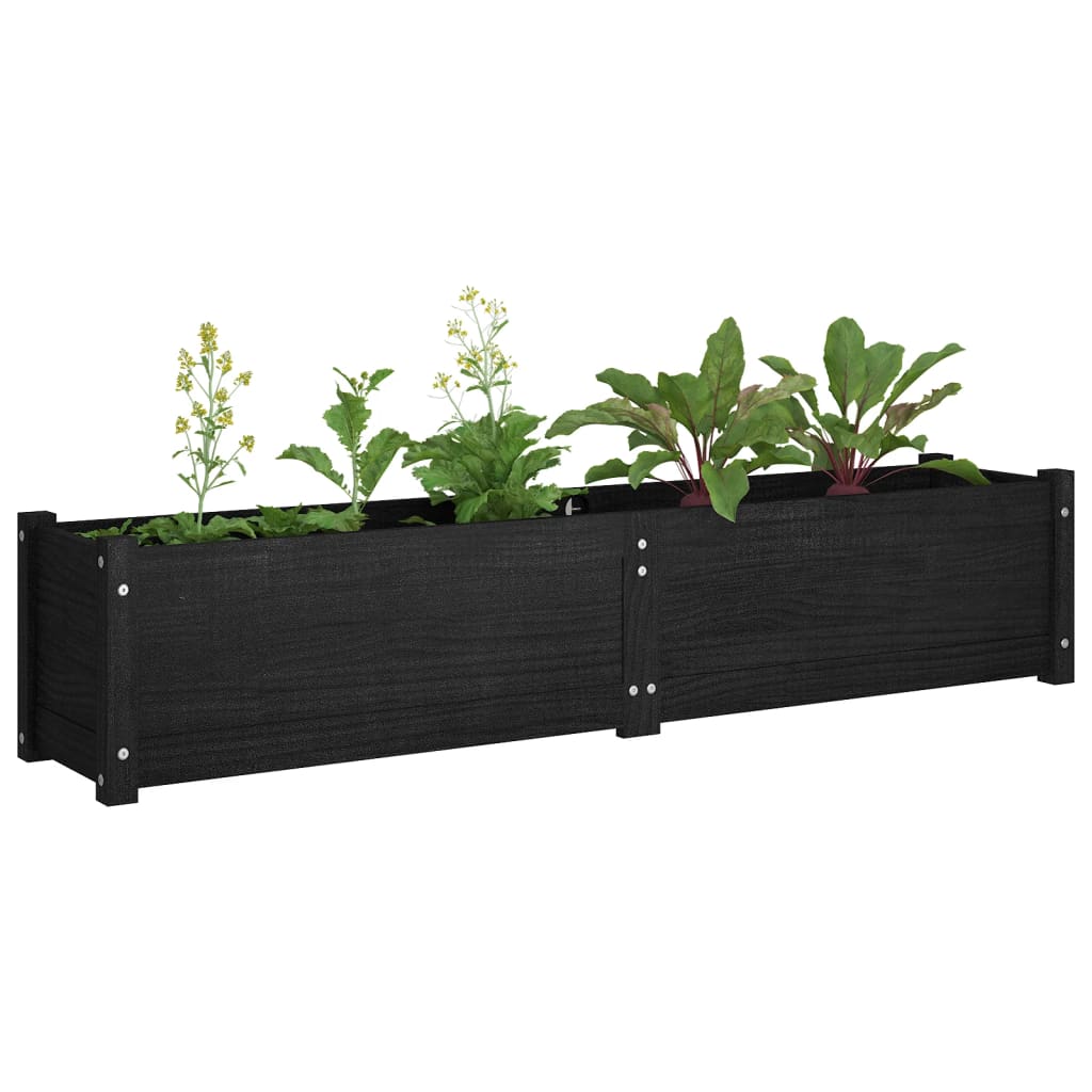 Korotettu kukkalaatikko musta 150x31x31 cm täysi mänty - Sisustajankoti.fi