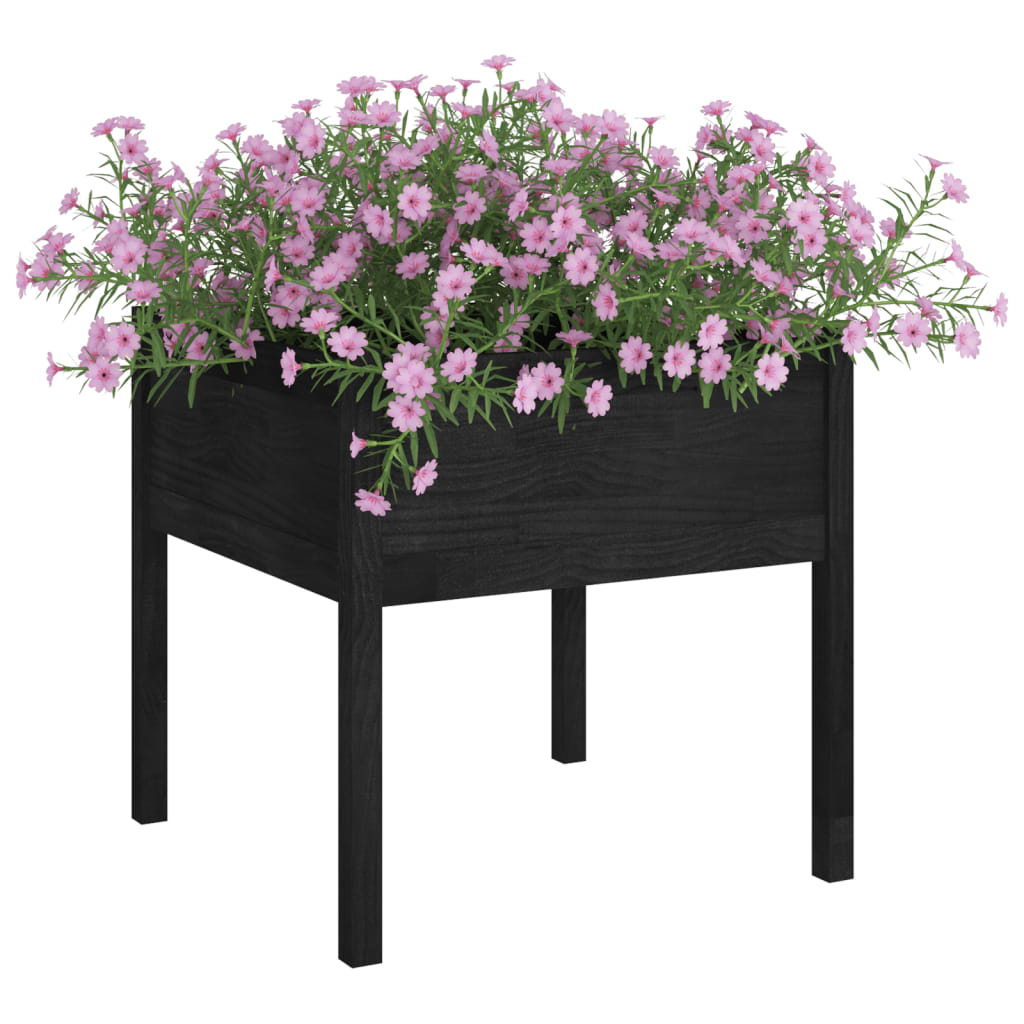 Puutarhan kukkalaatikko musta 70x70x70cm täysi mänty - Sisustajankoti.fi