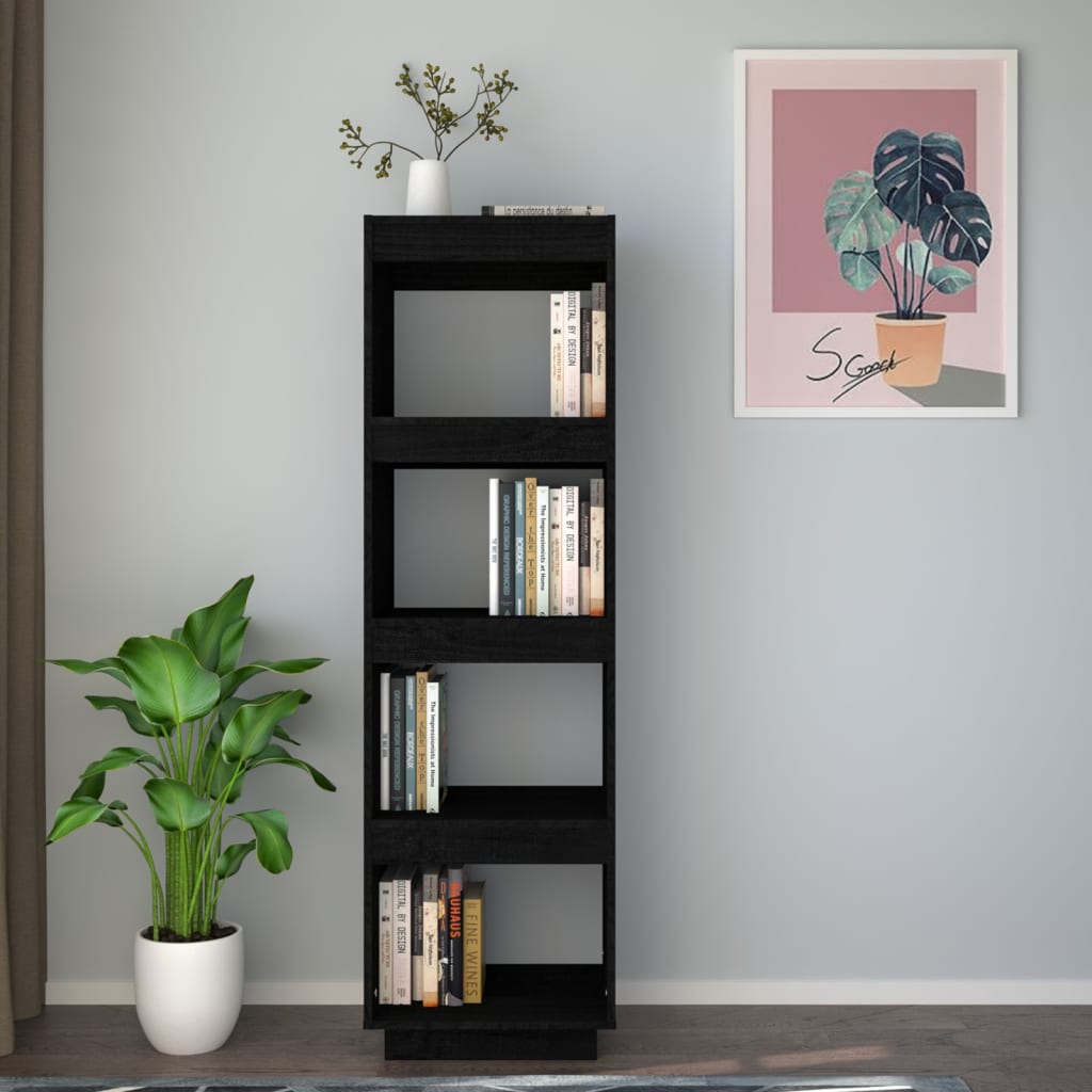 Kirjahylly/tilanjakaja musta 40x35x135 cm täysi mänty - Sisustajankoti.fi