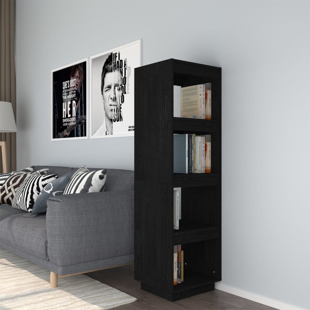 Kirjahylly/tilanjakaja musta 40x35x135 cm täysi mänty - Sisustajankoti.fi