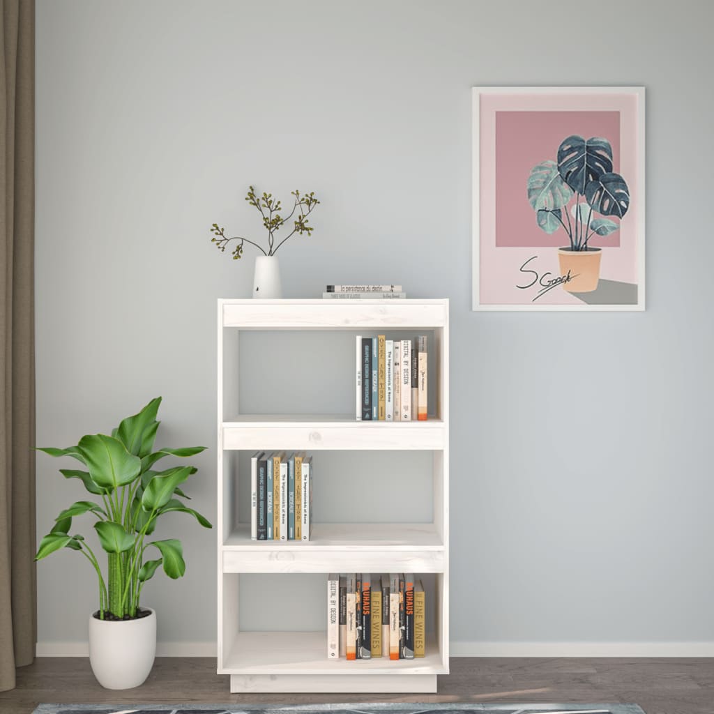 Kirjahylly/tilanjakaja valkoinen 60x35x103 cm täysi mänty - Sisustajankoti.fi