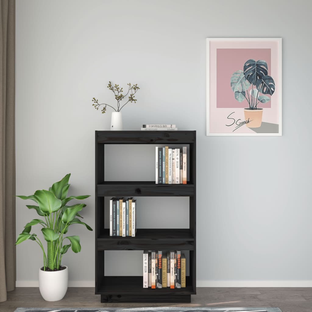 Kirjahylly/tilanjakaja musta 60x35x103 cm täysi mänty - Sisustajankoti.fi