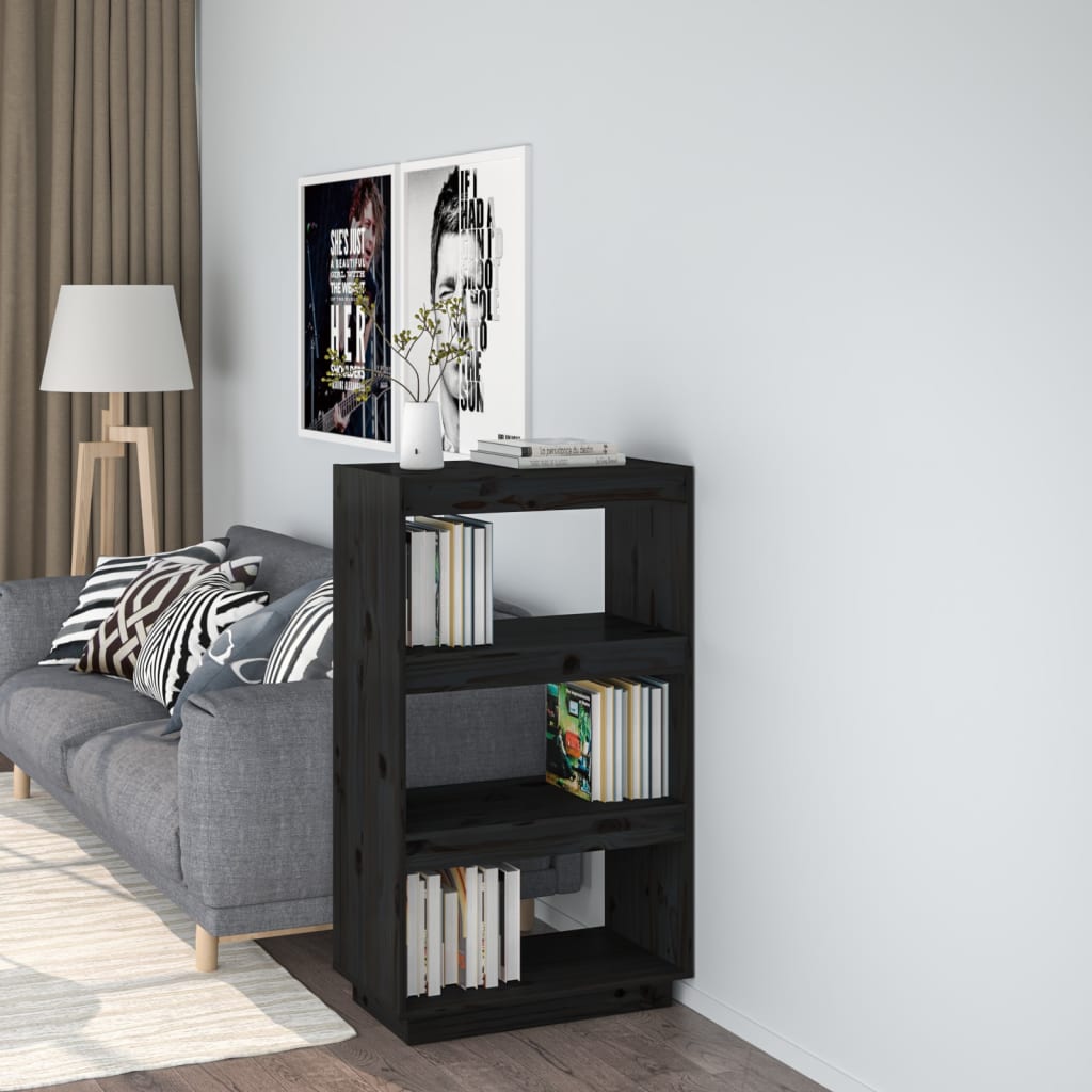 Kirjahylly/tilanjakaja musta 60x35x103 cm täysi mänty - Sisustajankoti.fi