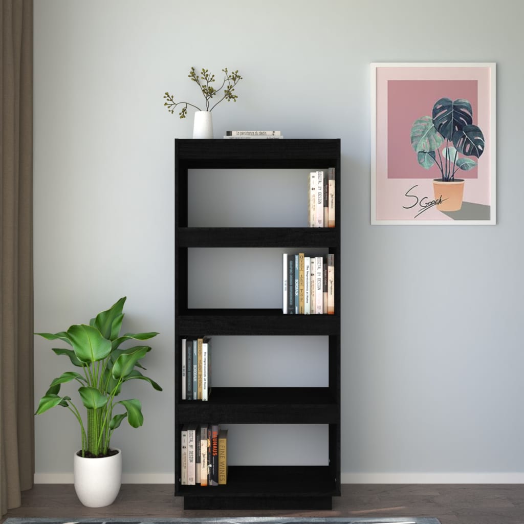 Kirjahylly/tilanjakaja musta 60x35x135 cm täysi mänty - Sisustajankoti.fi