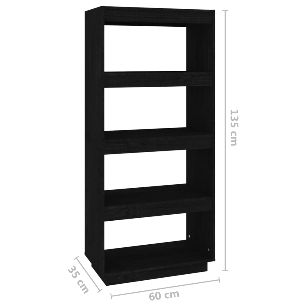 Kirjahylly/tilanjakaja musta 60x35x135 cm täysi mänty - Sisustajankoti.fi