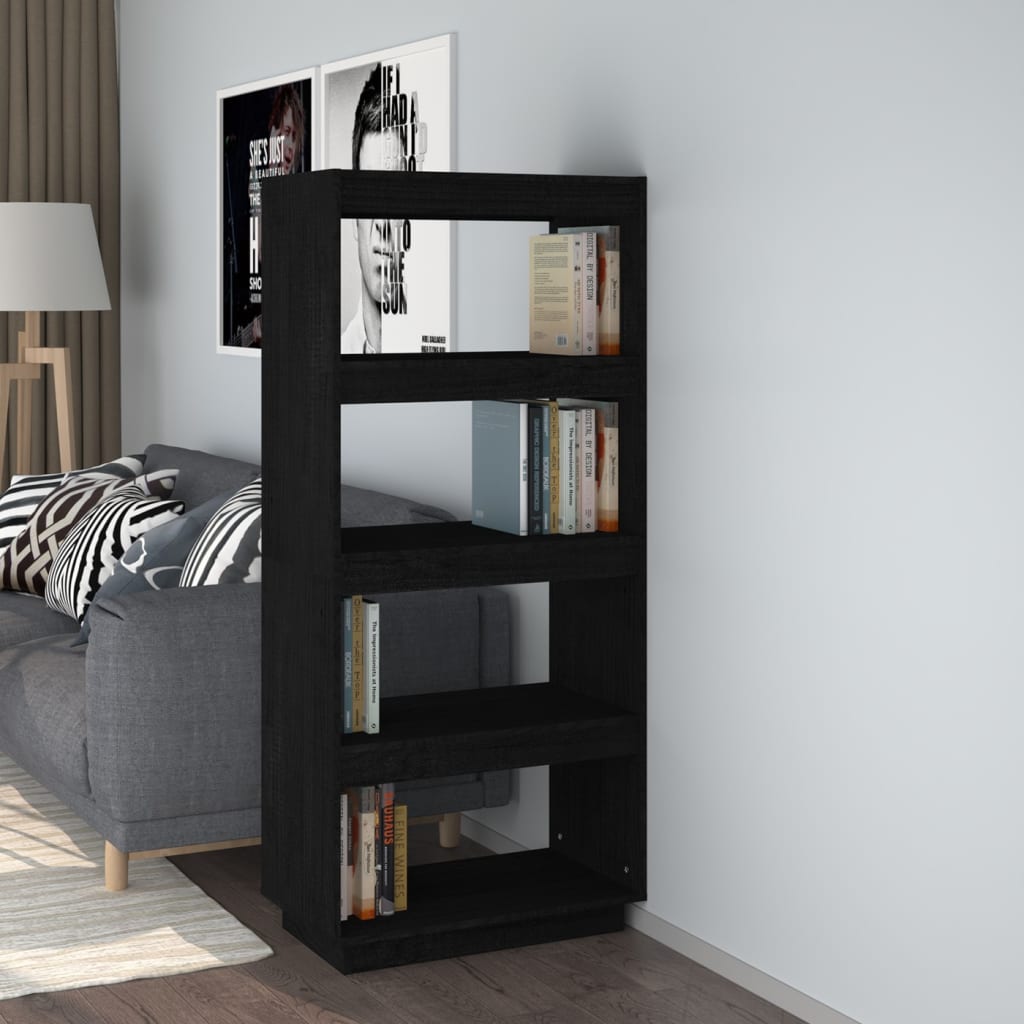 Kirjahylly/tilanjakaja musta 60x35x135 cm täysi mänty - Sisustajankoti.fi