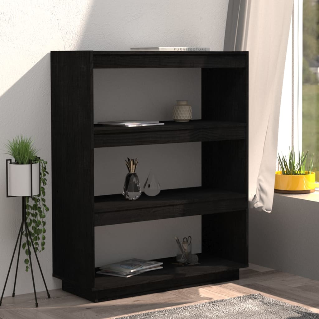 Kirjahylly/tilanjakaja musta 80x35x103 cm täysi mänty - Sisustajankoti.fi