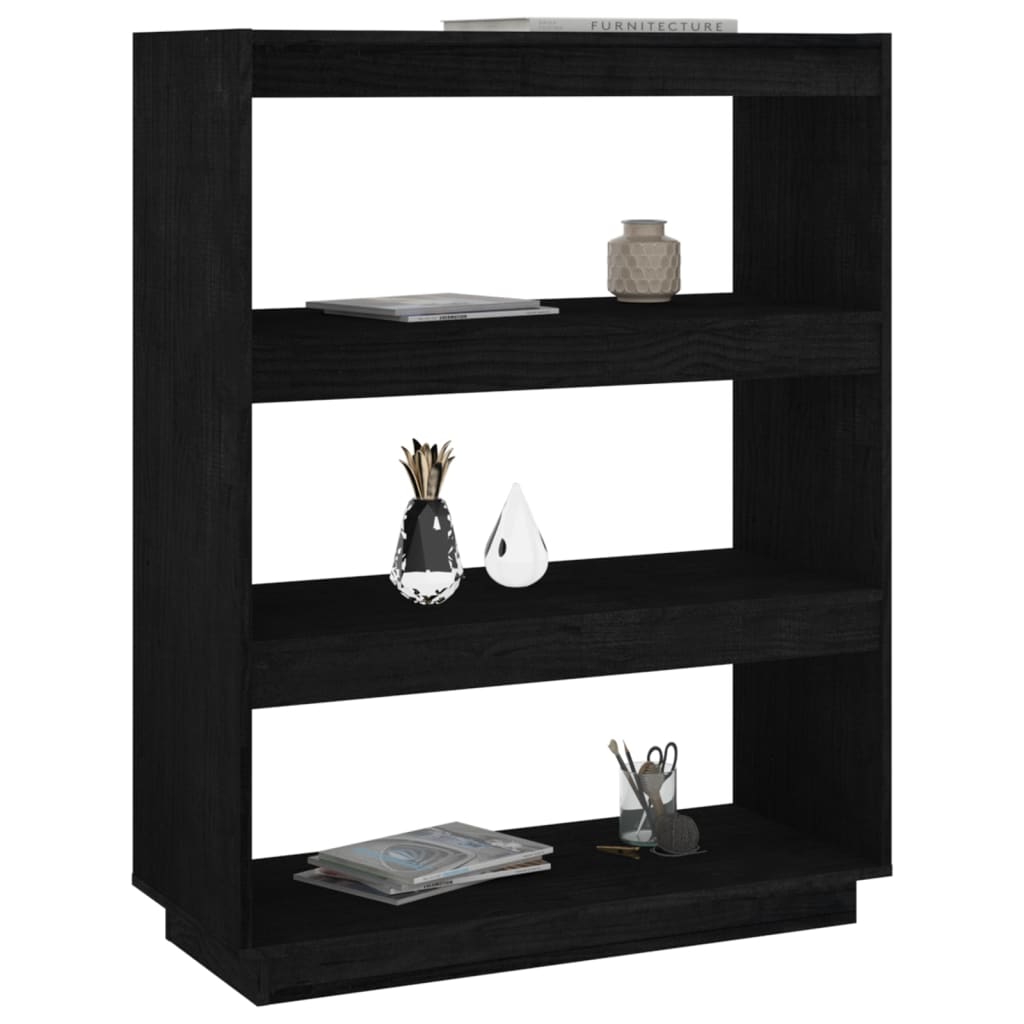 Kirjahylly/tilanjakaja musta 80x35x103 cm täysi mänty - Sisustajankoti.fi