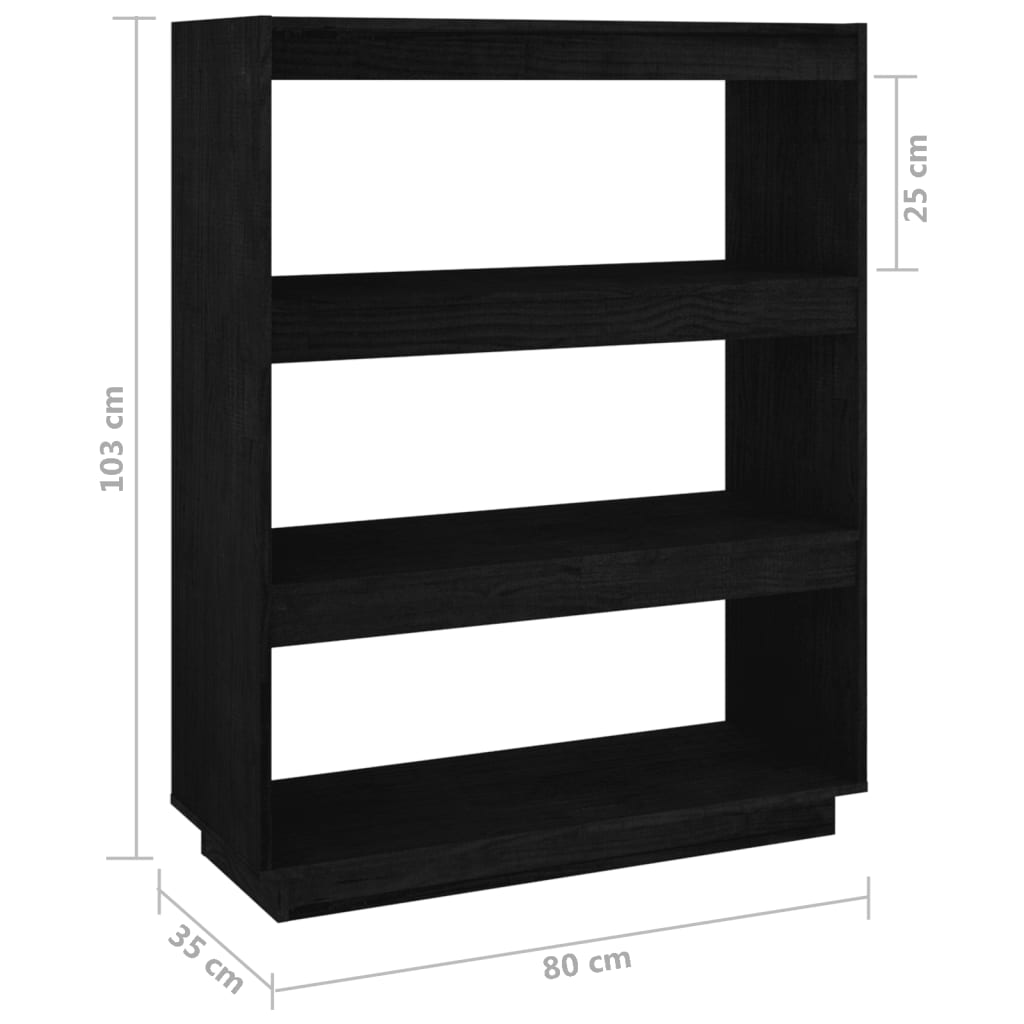 Kirjahylly/tilanjakaja musta 80x35x103 cm täysi mänty - Sisustajankoti.fi