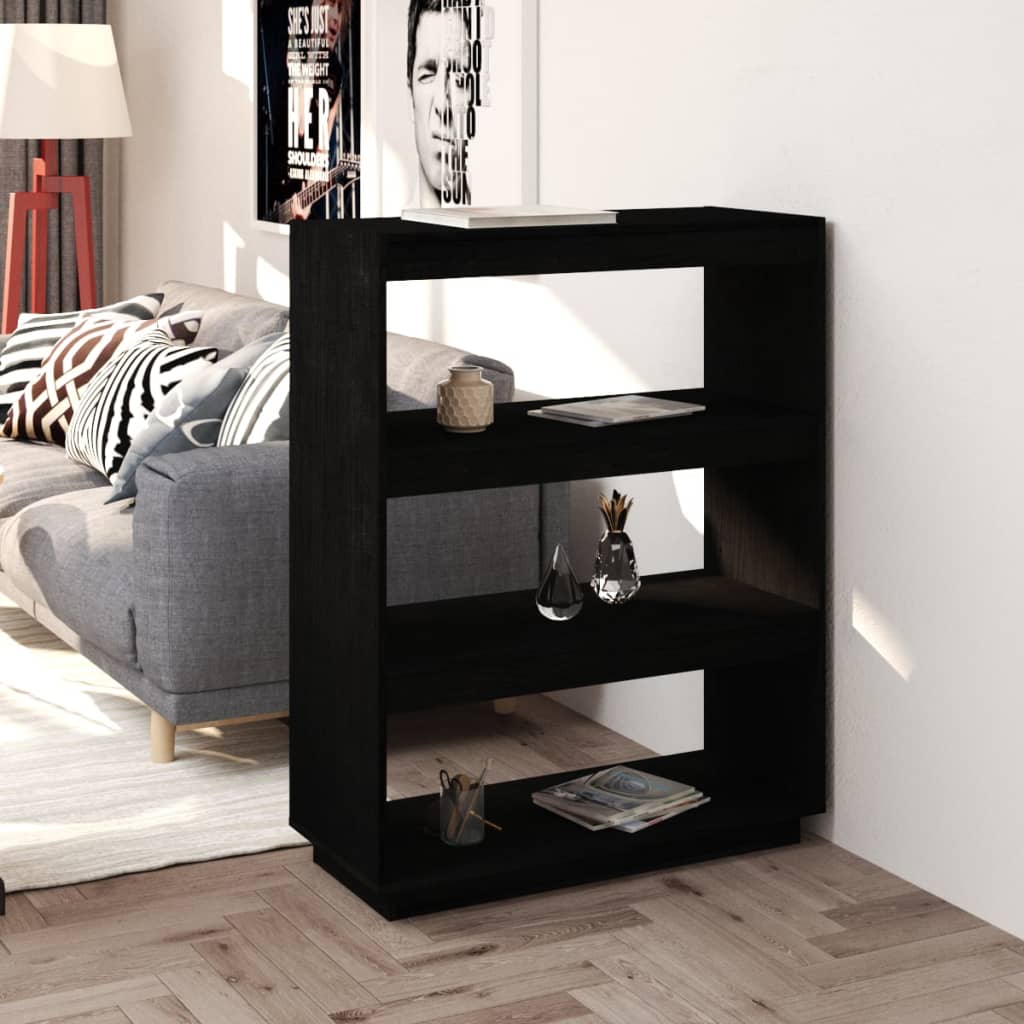 Kirjahylly/tilanjakaja musta 80x35x103 cm täysi mänty - Sisustajankoti.fi