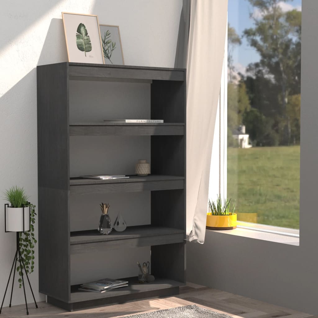 Kirjahylly/tilanjakaja harmaa 80x35x135 cm täysi mänty - Sisustajankoti.fi
