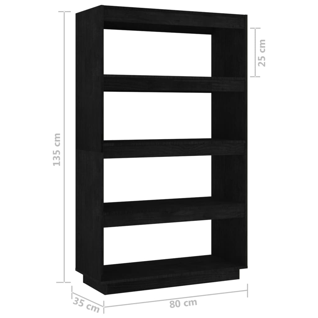 Kirjahylly/tilanjakaja musta 80x35x135 cm täysi mänty - Sisustajankoti.fi
