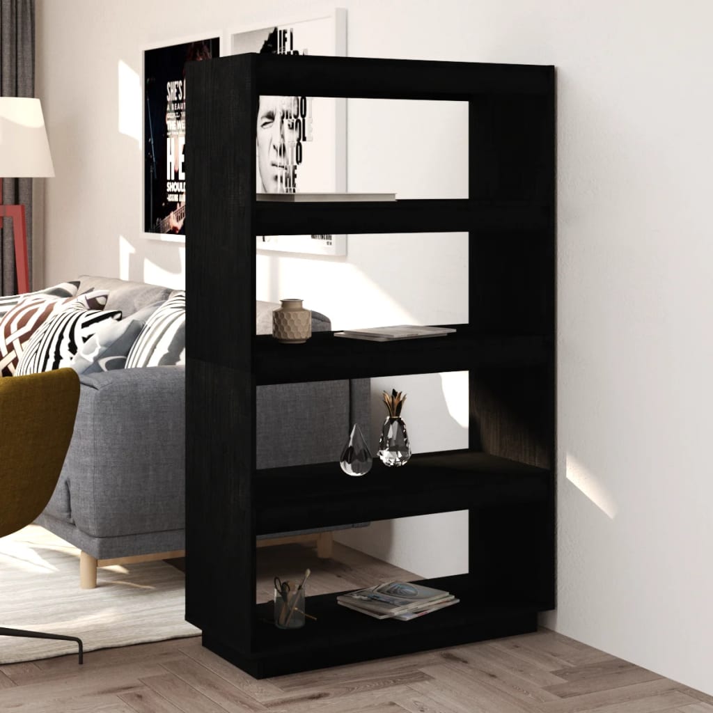 Kirjahylly/tilanjakaja musta 80x35x135 cm täysi mänty - Sisustajankoti.fi