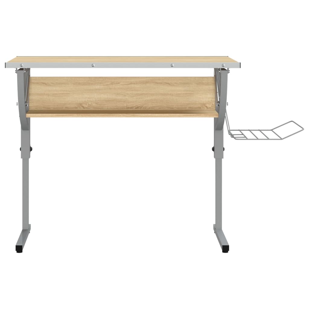 Askartelupöytä tammi/harmaa 110x53x(58-87)cm tekninen puu/teräs - Sisustajankoti.fi