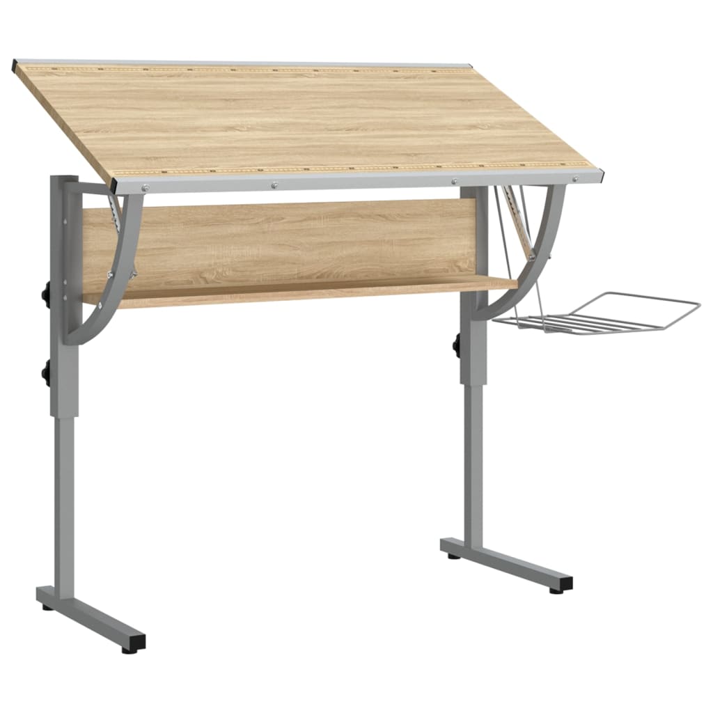 Askartelupöytä tammi/harmaa 110x53x(58-87)cm tekninen puu/teräs - Sisustajankoti.fi
