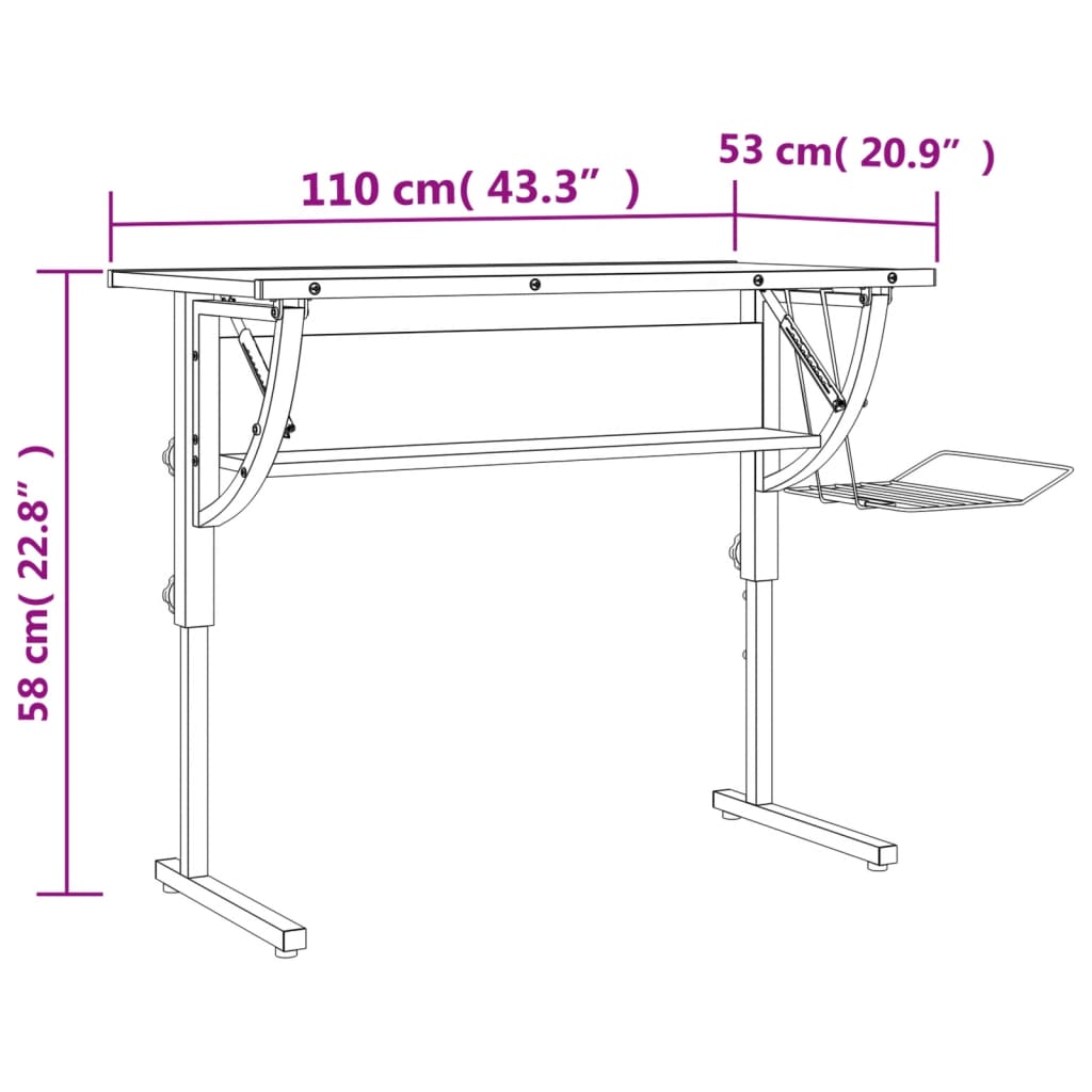 Askartelupöytä tammi/harmaa 110x53x(58-87)cm tekninen puu/teräs - Sisustajankoti.fi