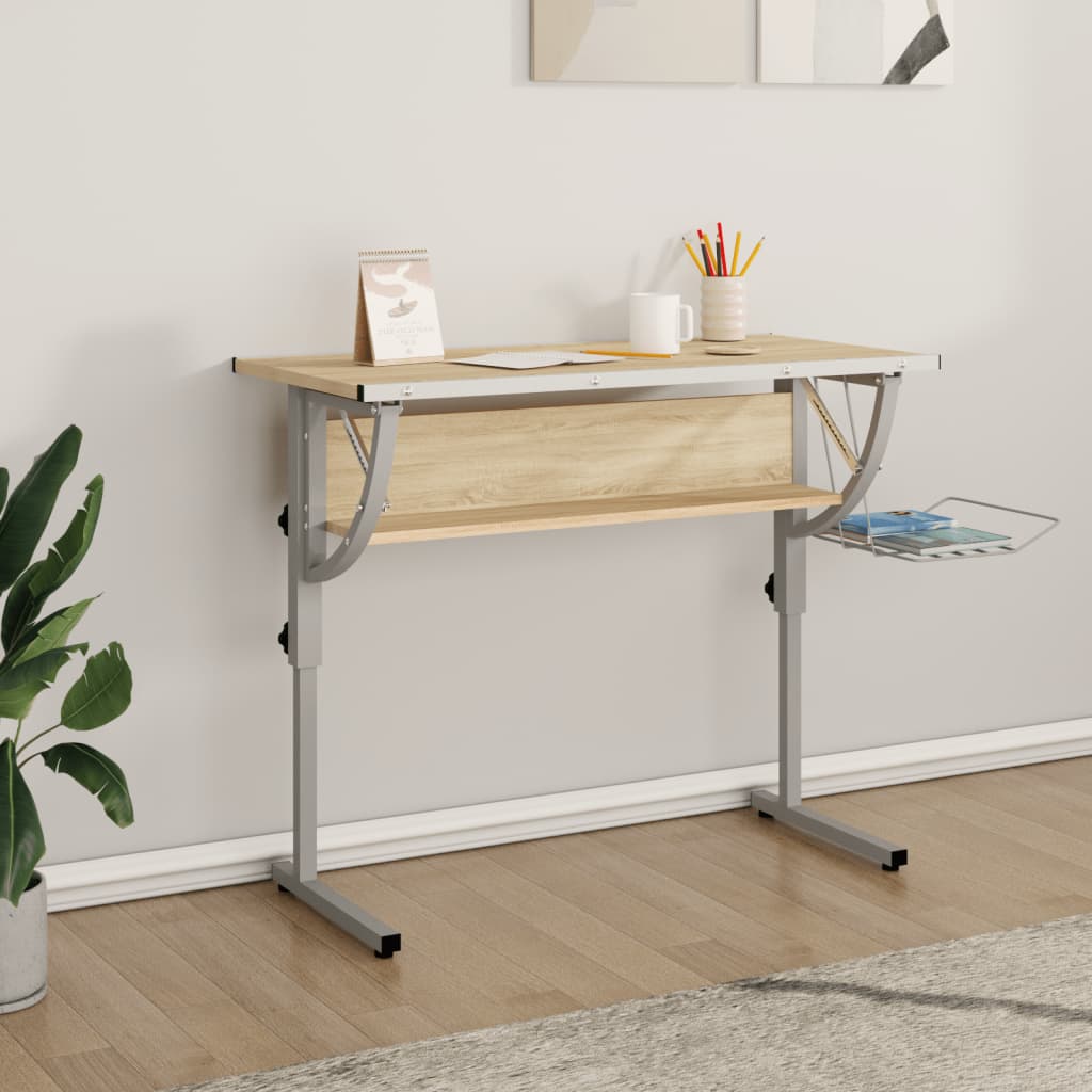 Askartelupöytä tammi/harmaa 110x53x(58-87)cm tekninen puu/teräs - Sisustajankoti.fi