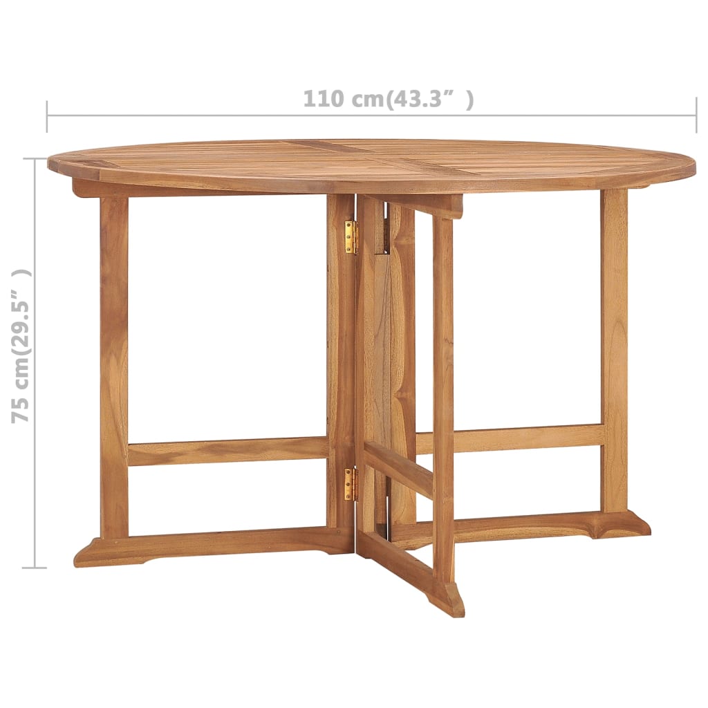 Kokoontaittuva puutarhan ruokapöytä Ø110x75 cm täysi tiikki - Sisustajankoti.fi