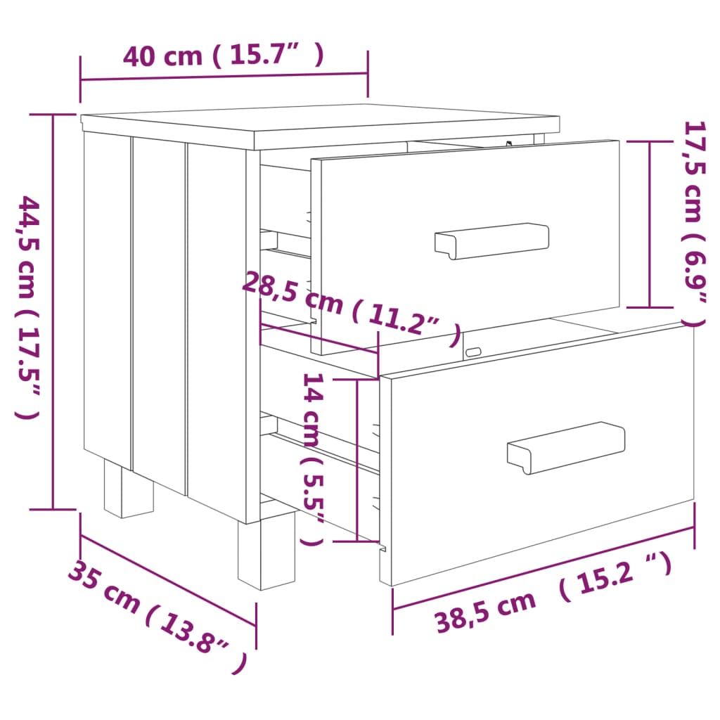Yöpöytä harmaa 40x35x44,5 cm täysi mänty - Sisustajankoti.fi