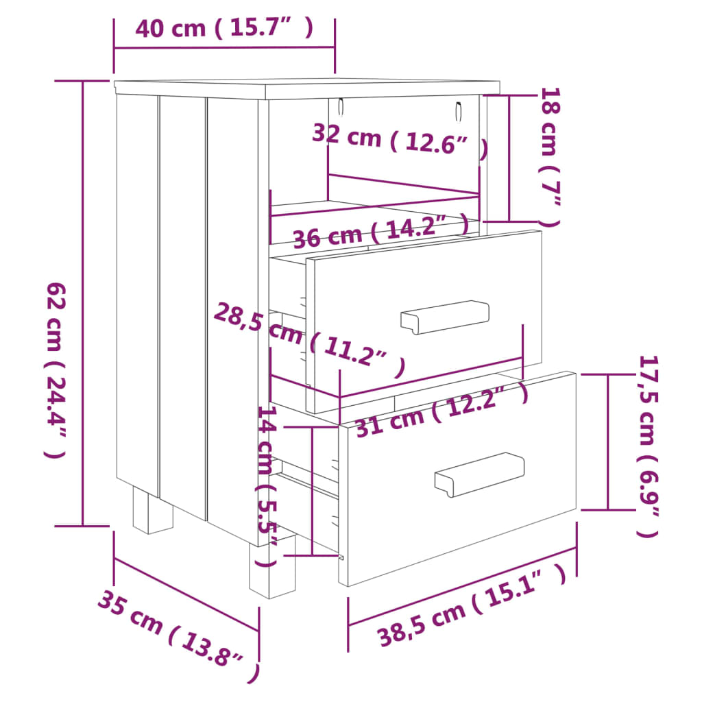 Yöpöytä valkoinen 40x35x62 täysi mänty - Sisustajankoti.fi