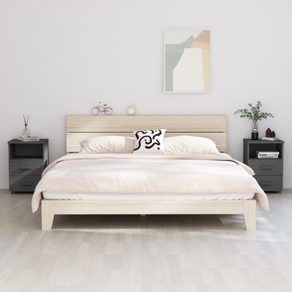 Yöpöydät 2 kpl tummanharmaa 40x35x62 täysi mänty - Sisustajankoti.fi
