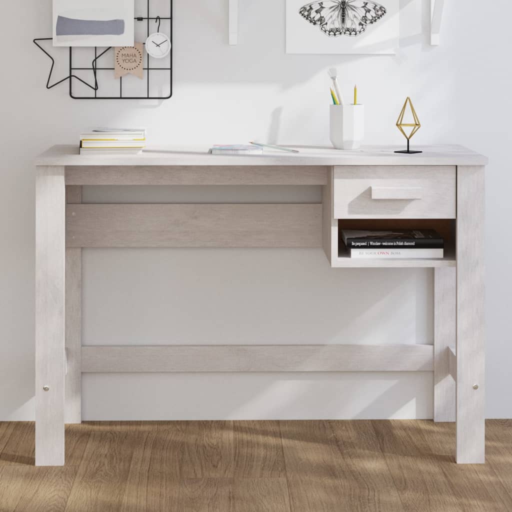 Työpöytä valkoinen 110x40x75 cm täysi mänty - Sisustajankoti.fi