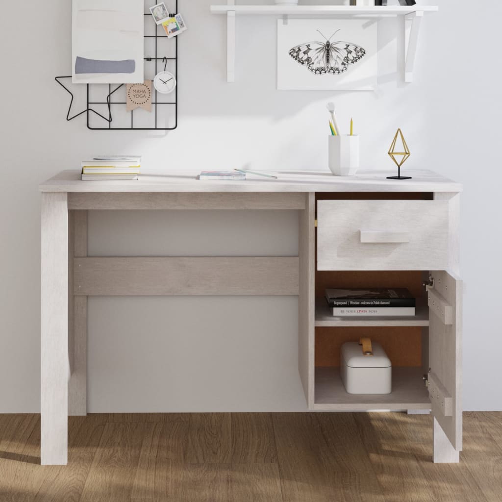Työpöytä valkoinen 113x50x75 cm täysi mänty - Sisustajankoti.fi