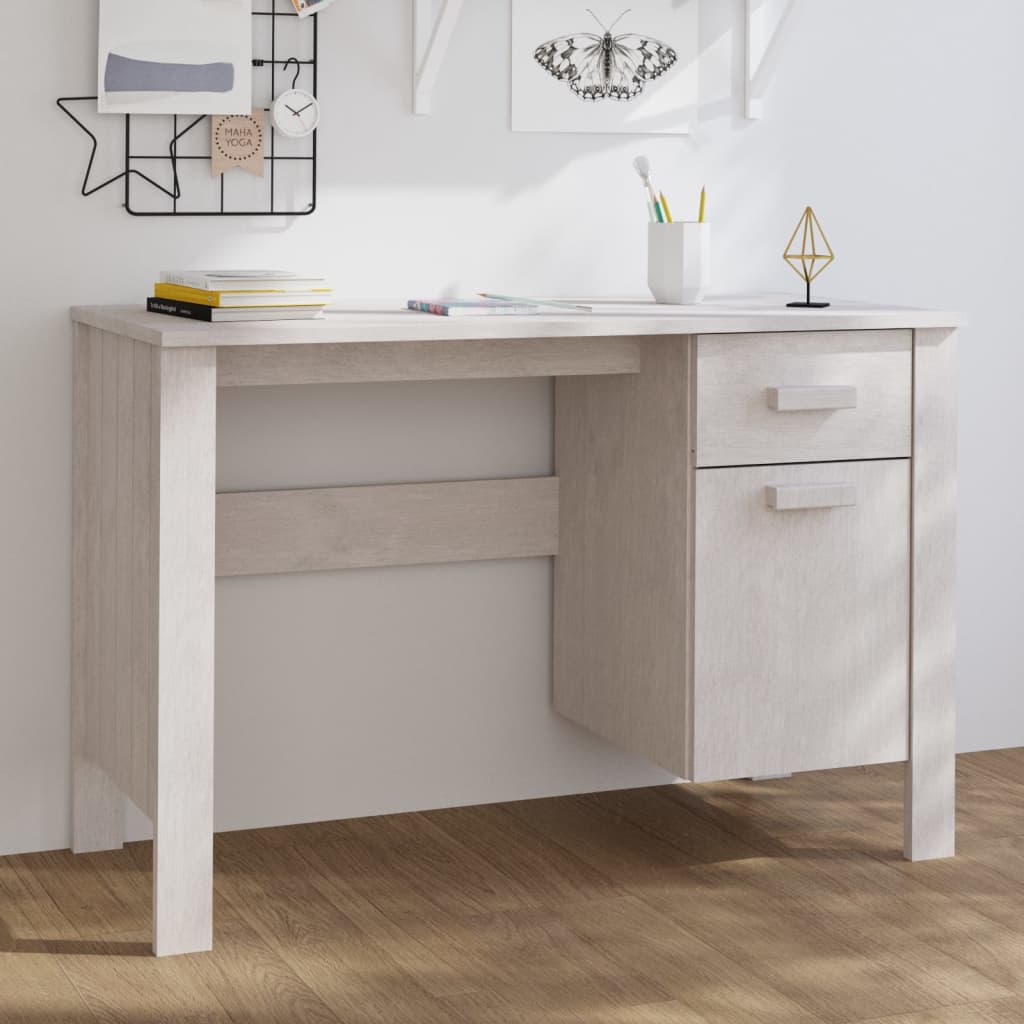 Työpöytä valkoinen 113x50x75 cm täysi mänty - Sisustajankoti.fi