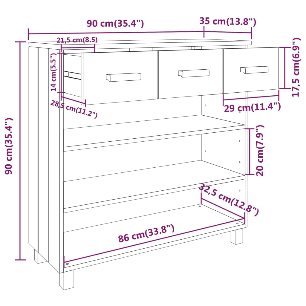 Konsolipöytä HAMAR vaaleanharmaa 90x35x90 cm täysi mänty - Sisustajankoti.fi