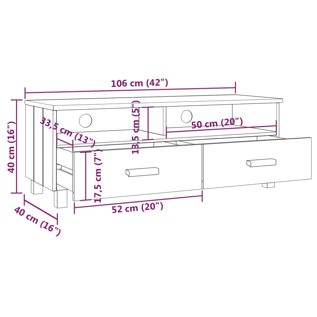 TV-taso hunajanruskea 106x40x40 cm täysi mänty - Sisustajankoti.fi