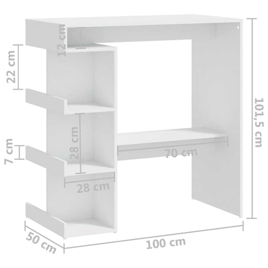 Baaripöytä säilytystelineellä valk. 100x50x101,5 cm lastulevy - Sisustajankoti.fi