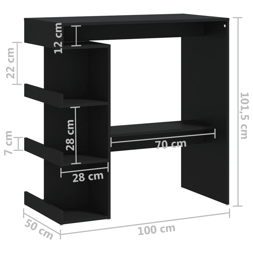 Baaripöytä säilytystelineellä musta 100x50x101,5 cm lastulevy - Sisustajankoti.fi