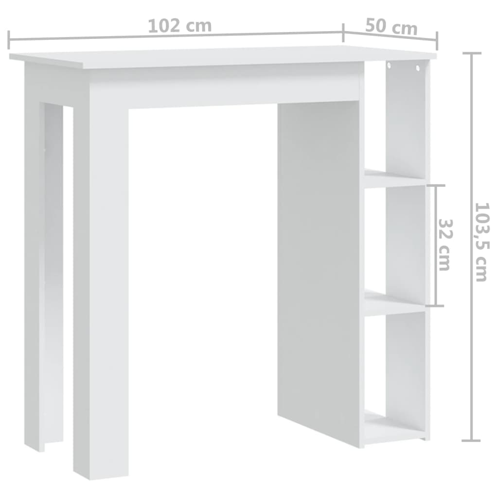 Baaripöytä hyllyllä valkoinen 102x50x103,5 cm lastulevy - Sisustajankoti.fi