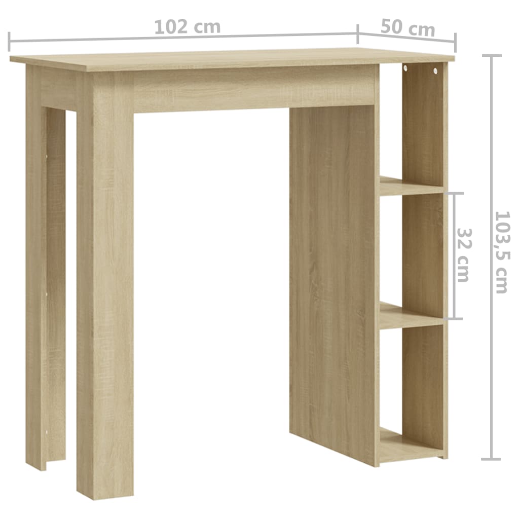 Baaripöytä hyllyllä Sonoma-tammi 102x50x103,5 cm lastulevy - Sisustajankoti.fi
