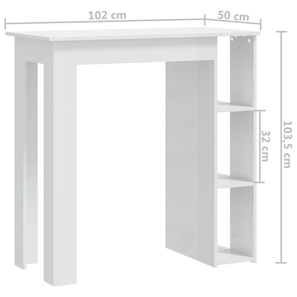 Baaripöytä hyllyllä korkeakiilto valk. 102x50x103,5cm lastulevy - Sisustajankoti.fi