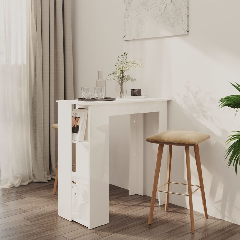 Baaripöytä hyllyllä korkeakiilto valk. 102x50x103,5cm lastulevy - Sisustajankoti.fi