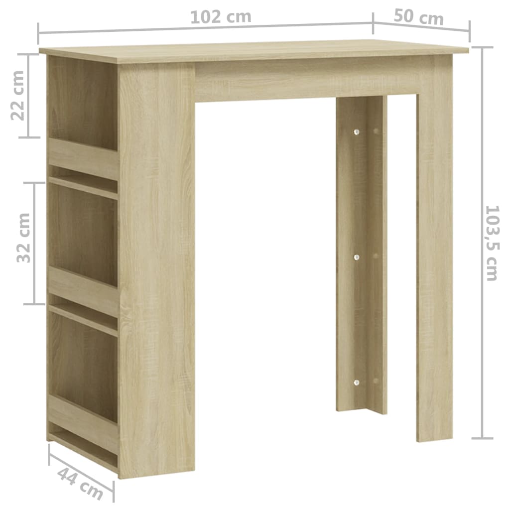 Baaripöytä säilytystelineellä Sonoma-tammi 102x50x103,5 cm levy - Sisustajankoti.fi