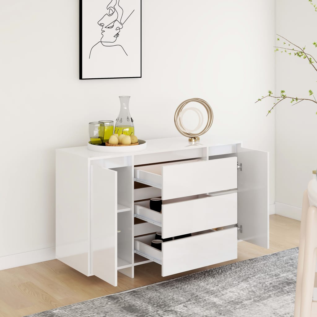 Senkki 3 vetolaatikkoa korkeakiilto valk. 120x41x75cm lastulevy - Sisustajankoti.fi