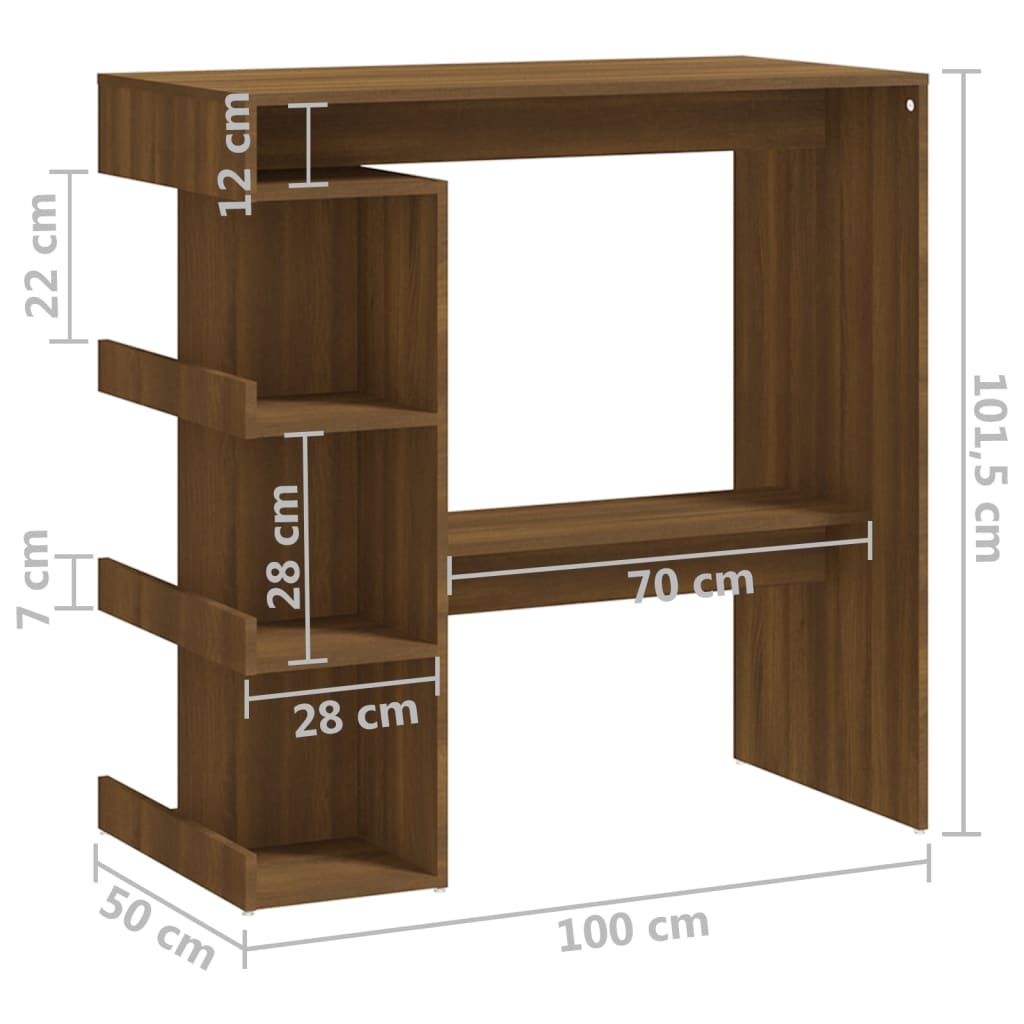 Baaripöytä säilytystelineellä ruskea tammi 100x50x101,5 cm levy - Sisustajankoti.fi