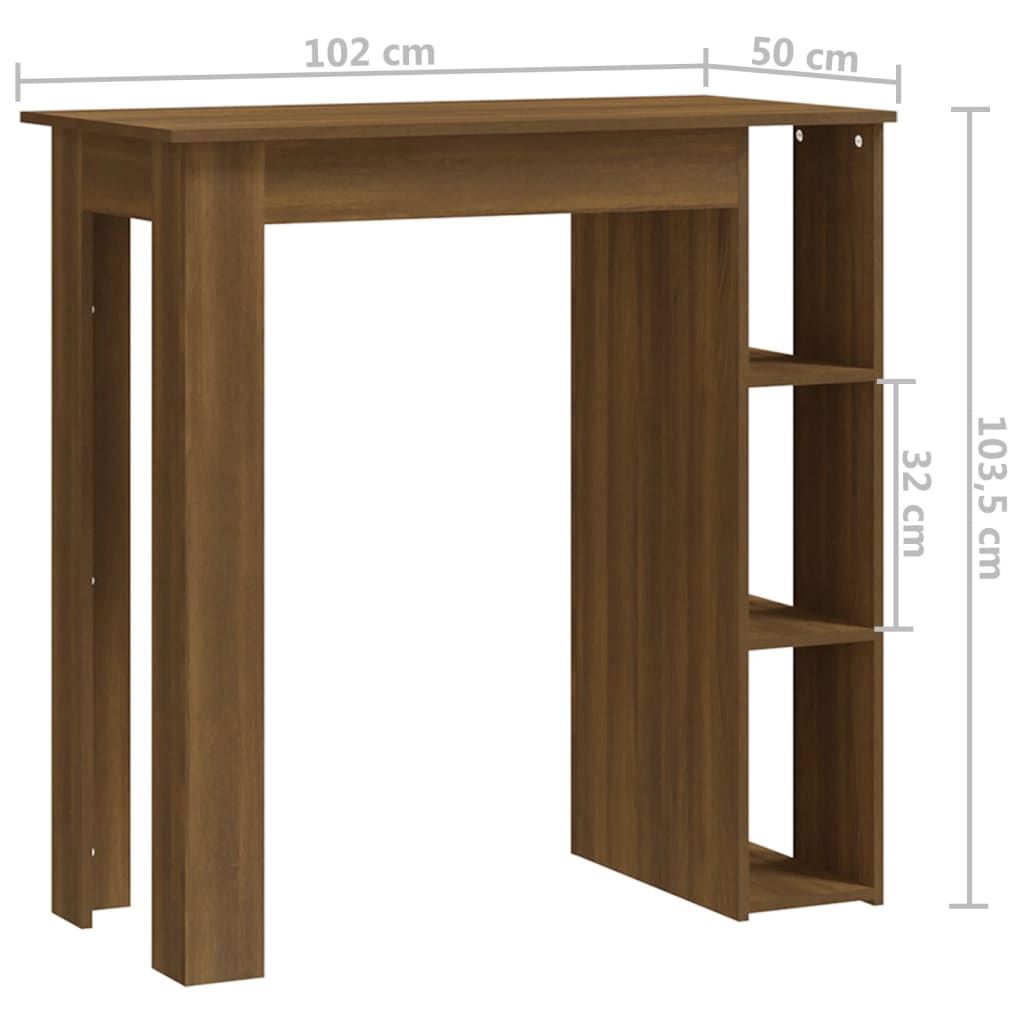 Baaripöytä hyllyllä ruskea tammi 102x50x103,5 cm lastulevy - Sisustajankoti.fi