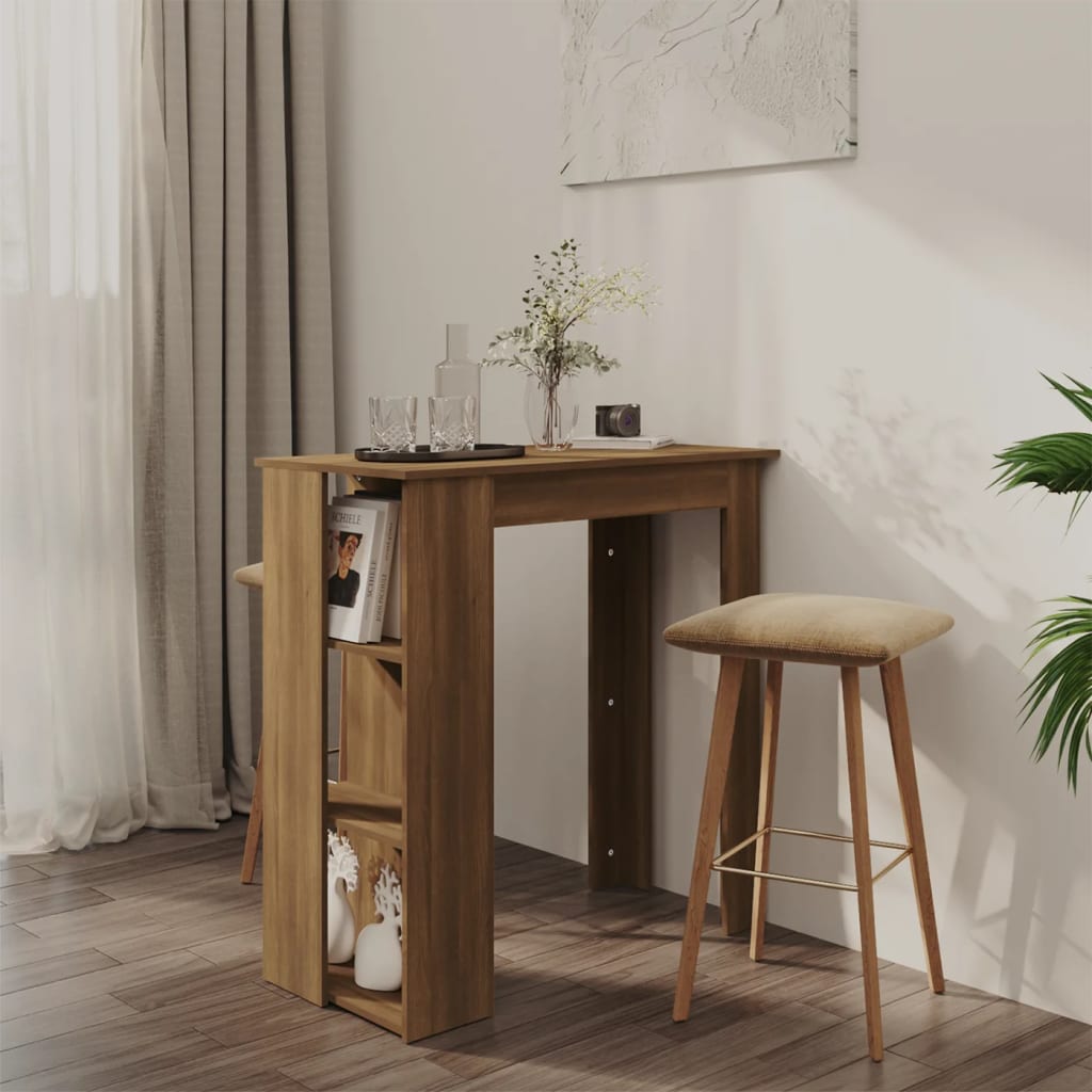 Baaripöytä hyllyllä ruskea tammi 102x50x103,5 cm lastulevy - Sisustajankoti.fi
